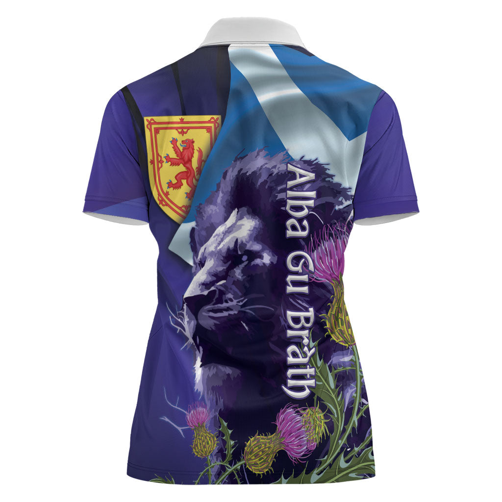 Cianalas Alba Scotland Women Polo Shirt Scottish Lion and Thistle Purple Version
