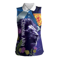 Cianalas Alba Scotland Women Sleeveless Polo Shirt Scottish Lion and Thistle Purple Version