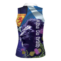 Cianalas Alba Scotland Women Sleeveless Polo Shirt Scottish Lion and Thistle Purple Version