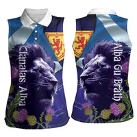 Cianalas Alba Scotland Women Sleeveless Polo Shirt Scottish Lion and Thistle Purple Version