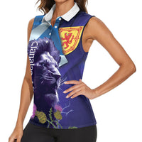 Cianalas Alba Scotland Women Sleeveless Polo Shirt Scottish Lion and Thistle Purple Version