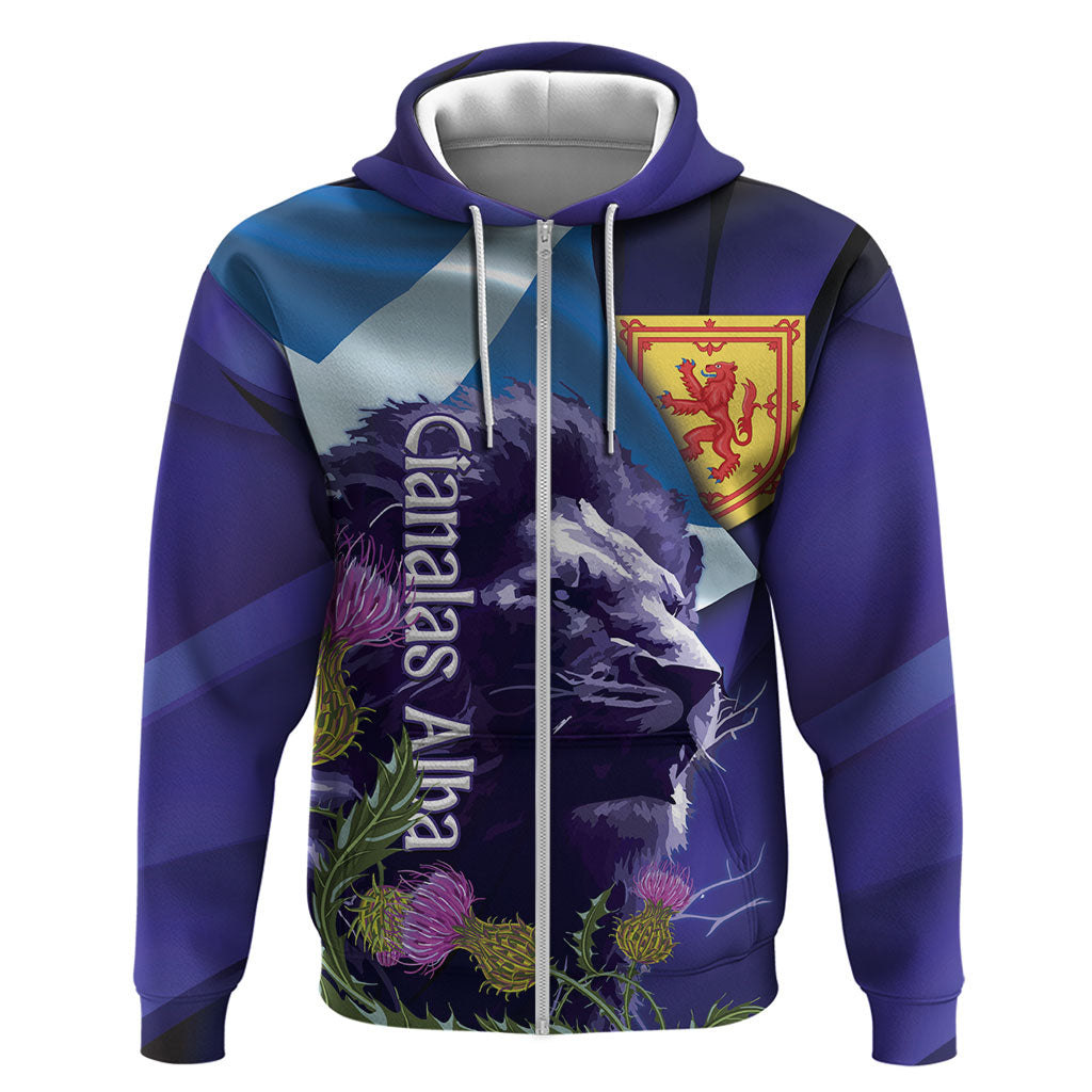 Cianalas Alba Scotland Zip Hoodie Scottish Lion and Thistle Purple Version