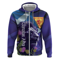 Cianalas Alba Scotland Zip Hoodie Scottish Lion and Thistle Purple Version