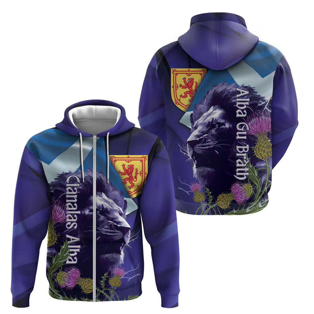 Cianalas Alba Scotland Zip Hoodie Scottish Lion and Thistle Purple Version