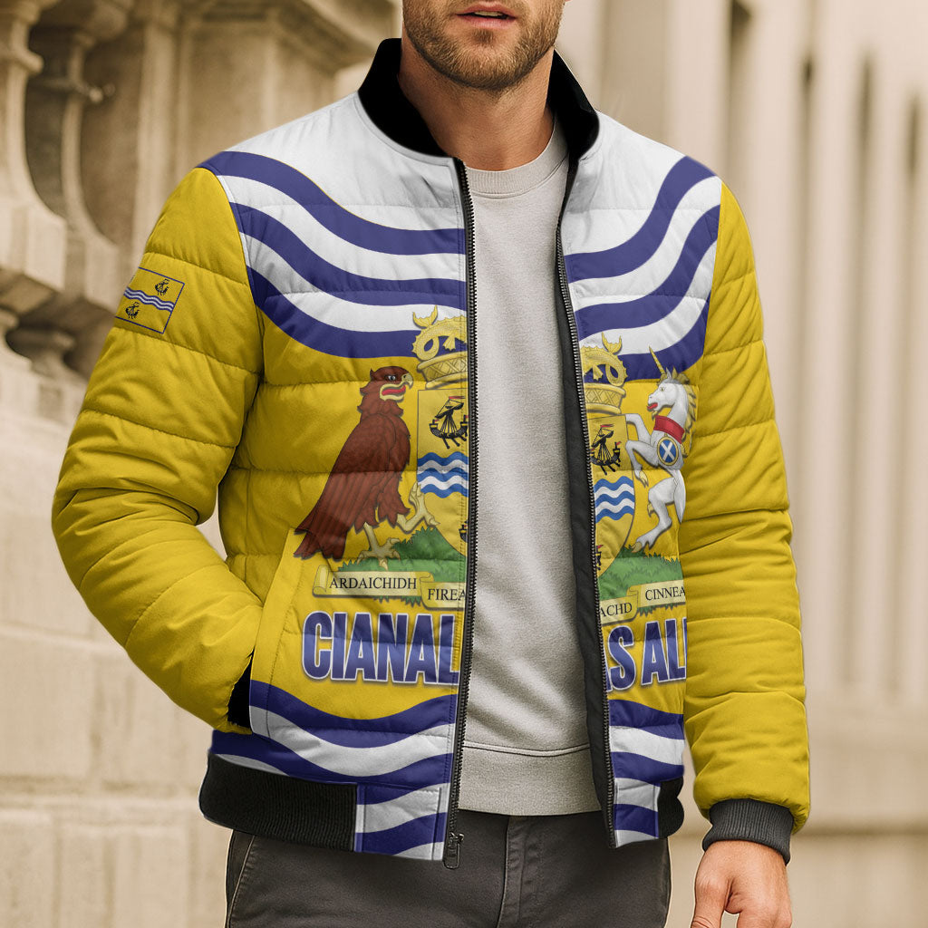 Cianalas Alba Outer Hebrides Bomber Puffer Jacket Scotland Western Isles Flag Color