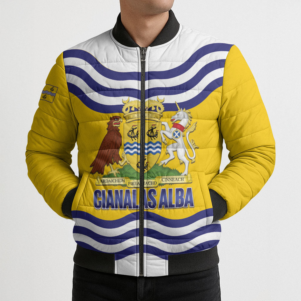 Cianalas Alba Outer Hebrides Bomber Puffer Jacket Scotland Western Isles Flag Color