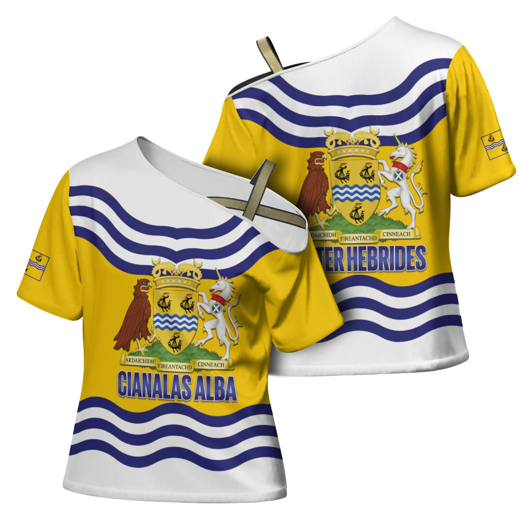Cianalas Alba Outer Hebrides Cross Shoulder Shirt Scotland Western Isles Flag Color