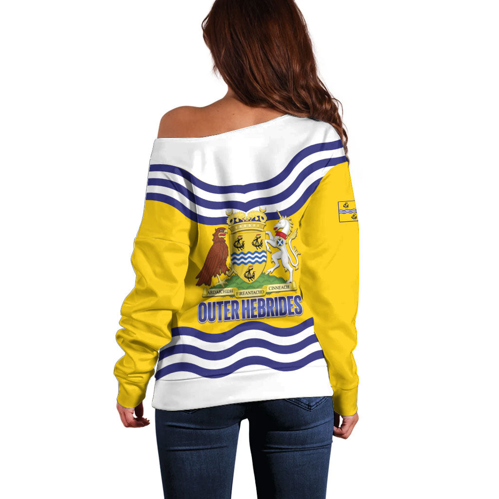 Cianalas Alba Outer Hebrides Off Shoulder Sweater Scotland Western Isles Flag Color