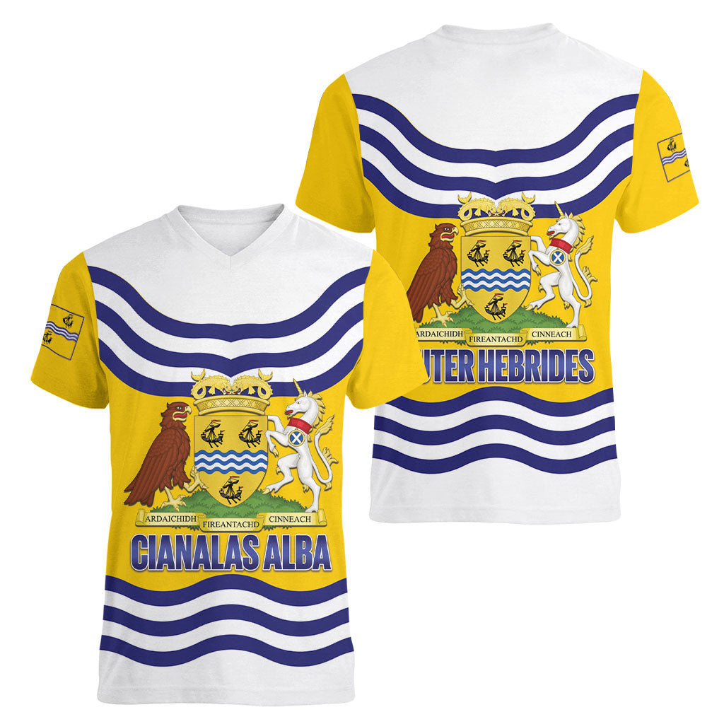 Cianalas Alba Outer Hebrides Women V-Neck T-Shirt Scotland Western Isles Flag Color