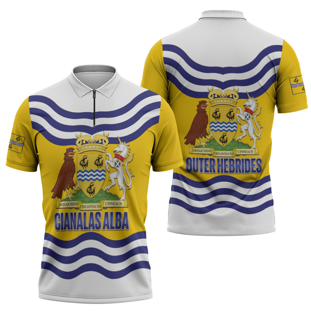 Cianalas Alba Outer Hebrides Zipper Polo Shirt Scotland Western Isles Flag Color