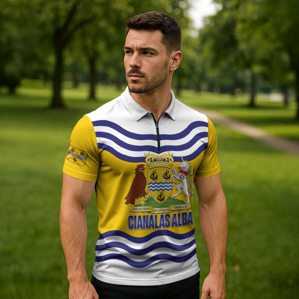 Cianalas Alba Outer Hebrides Zipper Polo Shirt Scotland Western Isles Flag Color