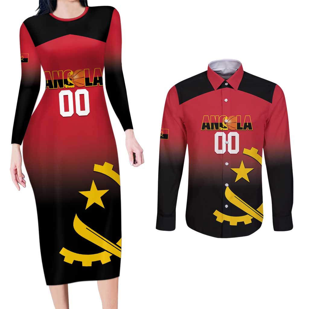 Angola Basketball Custom Couples Matching Long Sleeve Bodycon Dress and Long Sleeve Button Shirt Go Champions Angolan - Wonder Print Shop