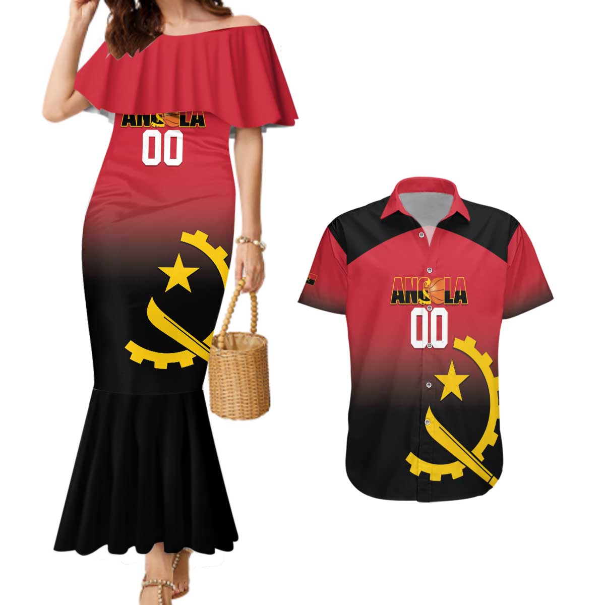 Angola Basketball Custom Couples Matching Mermaid Dress and Hawaiian Shirt Go Champions Angolan - Wonder Print Shop