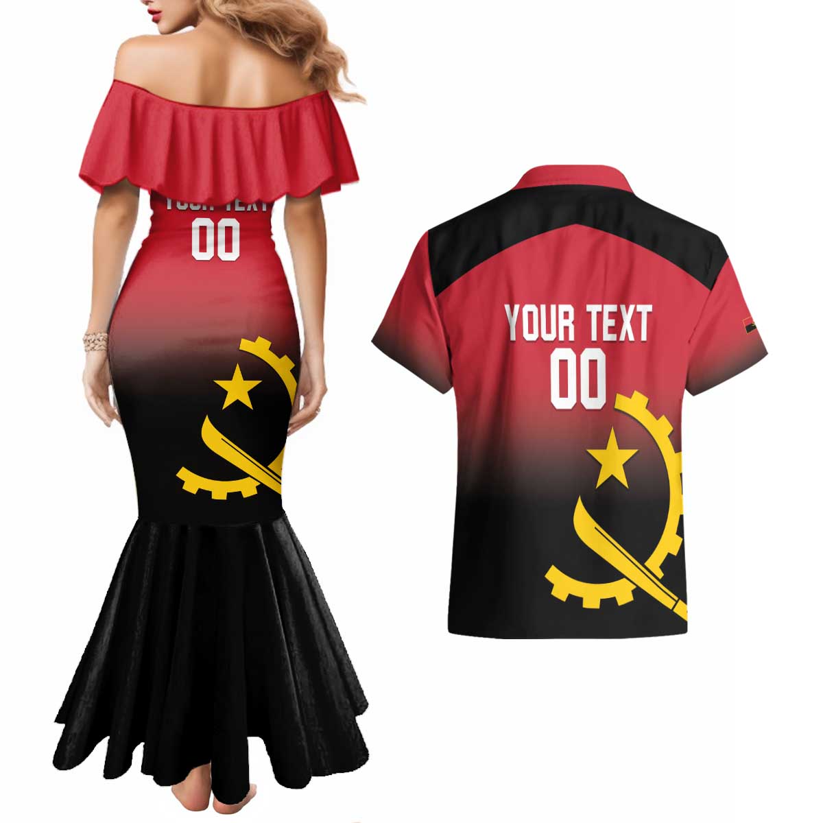 Angola Basketball Custom Couples Matching Mermaid Dress and Hawaiian Shirt Go Champions Angolan - Wonder Print Shop