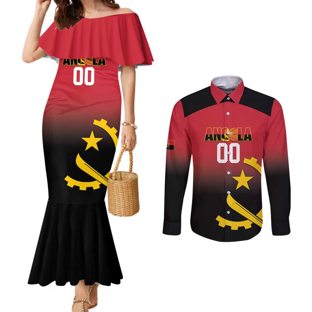 Angola Basketball Custom Couples Matching Mermaid Dress and Long Sleeve Button Shirt Go Champions Angolan - Wonder Print Shop