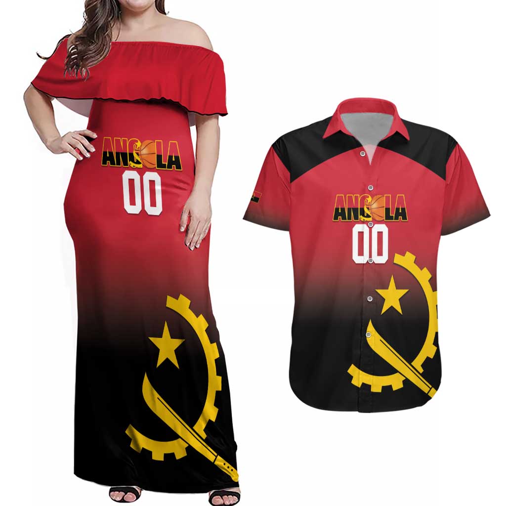 Angola Basketball Custom Couples Matching Off Shoulder Maxi Dress and Hawaiian Shirt Go Champions Angolan - Wonder Print Shop