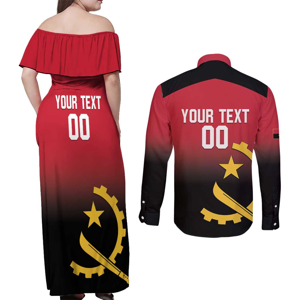 Angola Basketball Custom Couples Matching Off Shoulder Maxi Dress and Long Sleeve Button Shirt Go Champions Angolan - Wonder Print Shop