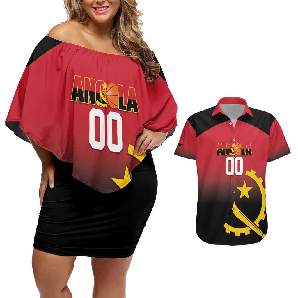 Angola Basketball Custom Couples Matching Off Shoulder Short Dress and Hawaiian Shirt Go Champions Angolan - Wonder Print Shop