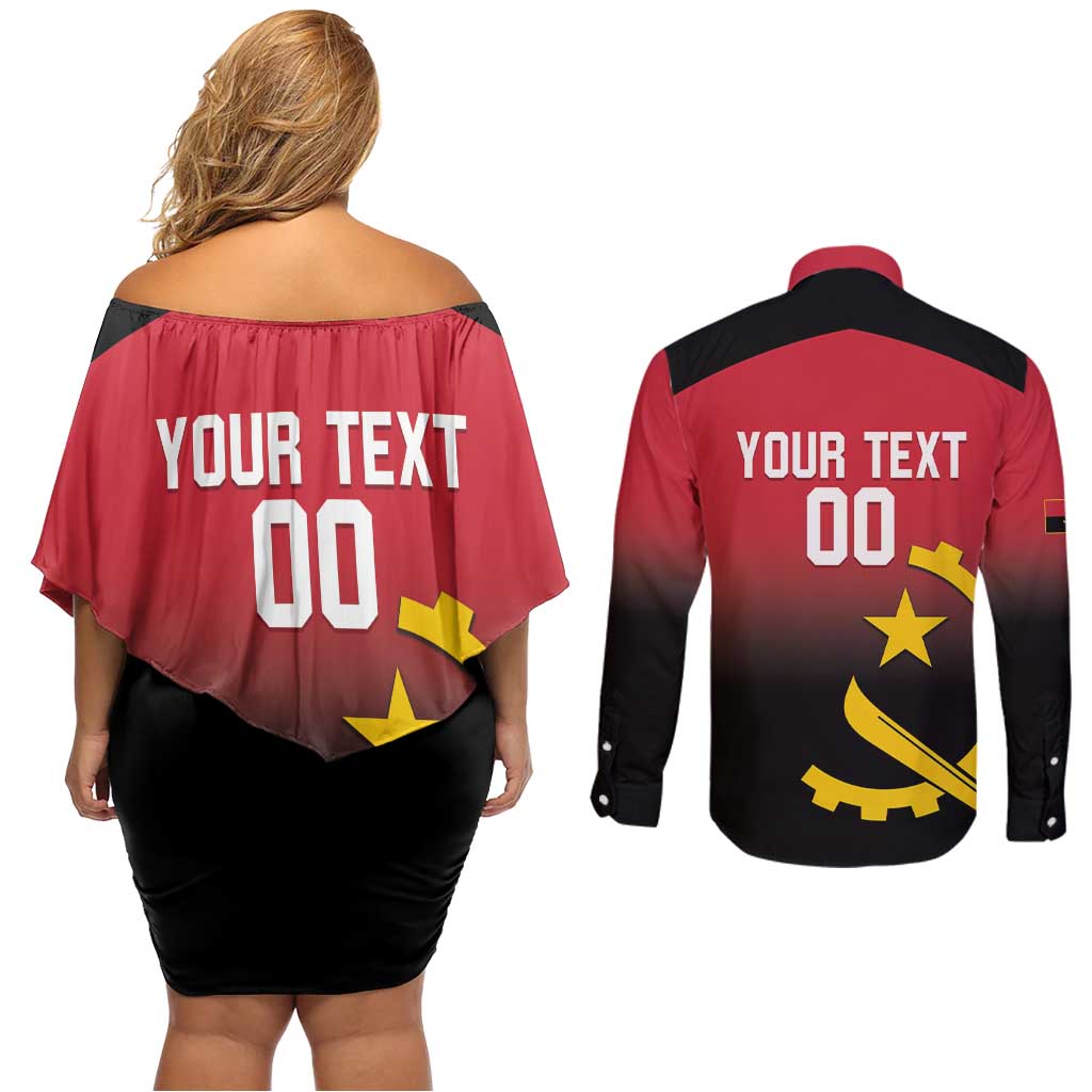 Angola Basketball Custom Couples Matching Off Shoulder Short Dress and Long Sleeve Button Shirt Go Champions Angolan - Wonder Print Shop