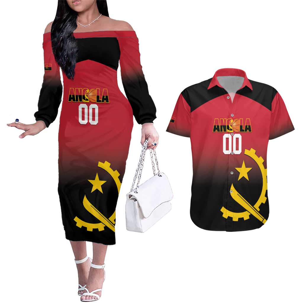 Angola Basketball Custom Couples Matching Off The Shoulder Long Sleeve Dress and Hawaiian Shirt Go Champions Angolan - Wonder Print Shop