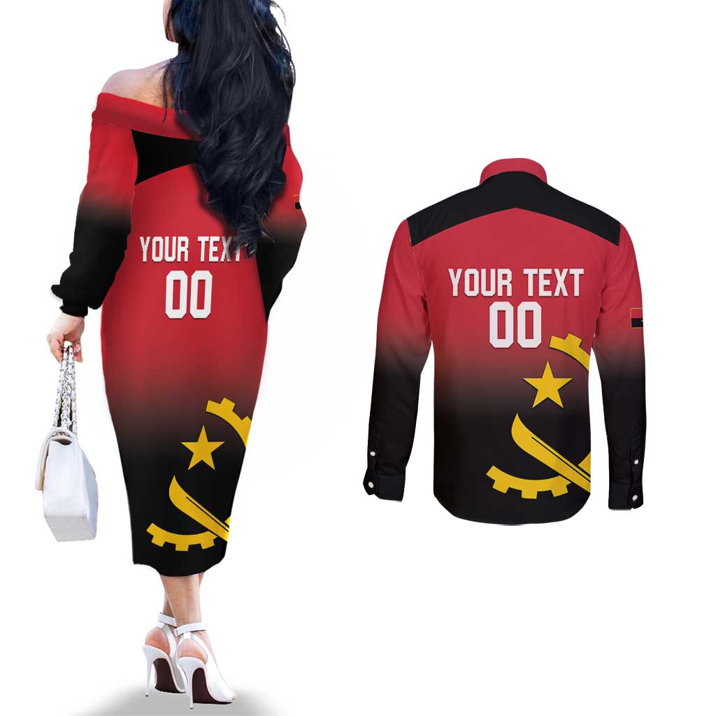 Angola Basketball Custom Couples Matching Off The Shoulder Long Sleeve Dress and Long Sleeve Button Shirt Go Champions Angolan - Wonder Print Shop