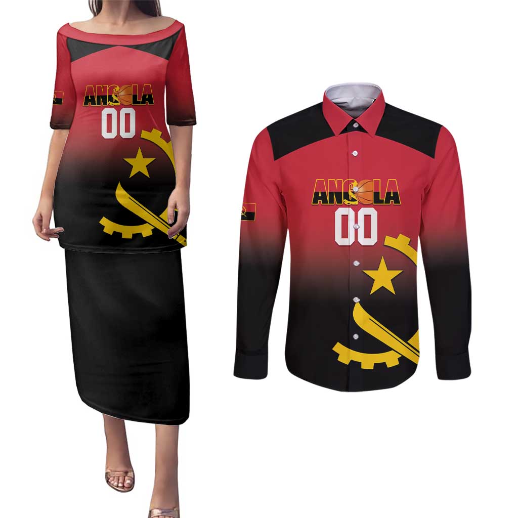 Angola Basketball Custom Couples Matching Puletasi and Long Sleeve Button Shirt Go Champions Angolan - Wonder Print Shop