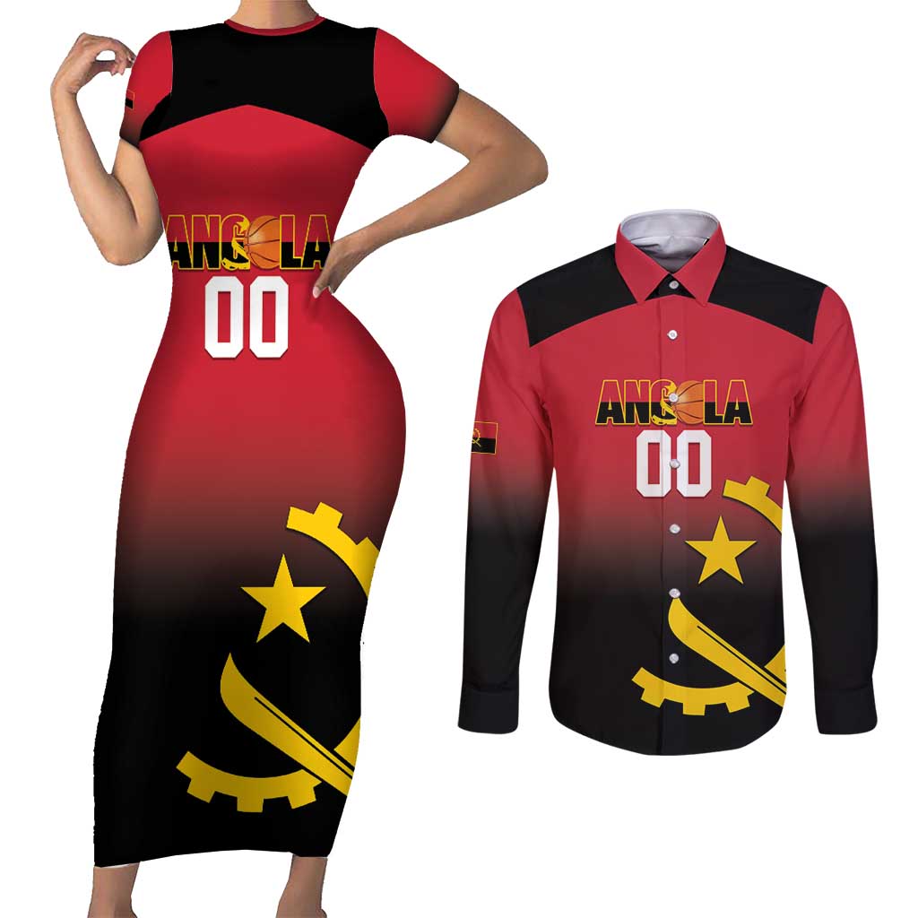 Angola Basketball Custom Couples Matching Short Sleeve Bodycon Dress and Long Sleeve Button Shirt Go Champions Angolan - Wonder Print Shop