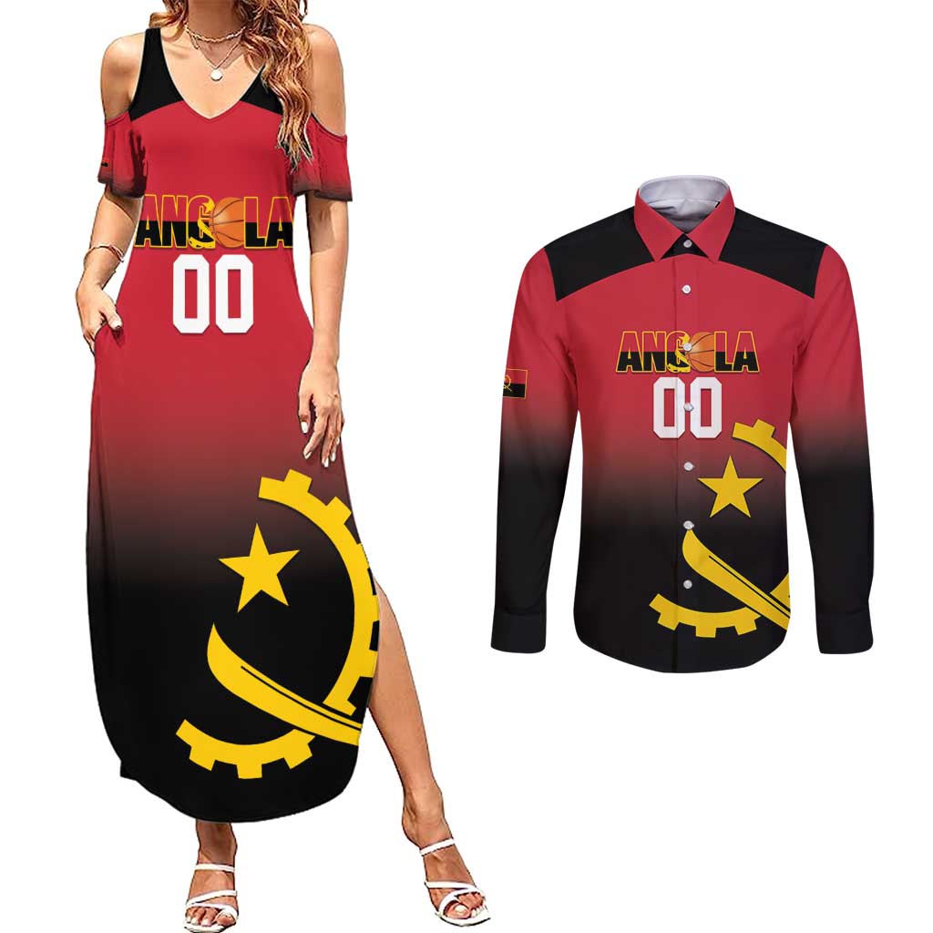 Angola Basketball Custom Couples Matching Summer Maxi Dress and Long Sleeve Button Shirt Go Champions Angolan - Wonder Print Shop