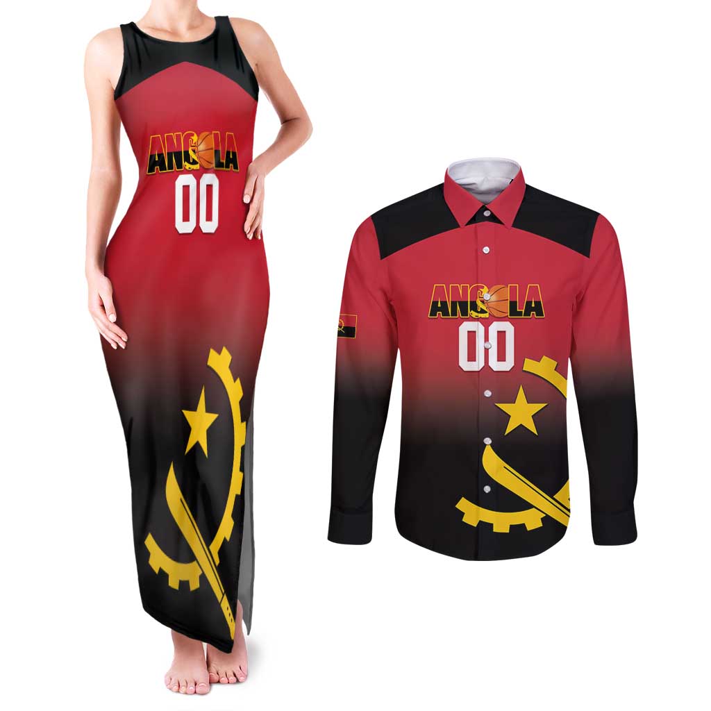 Angola Basketball Custom Couples Matching Tank Maxi Dress and Long Sleeve Button Shirt Go Champions Angolan - Wonder Print Shop