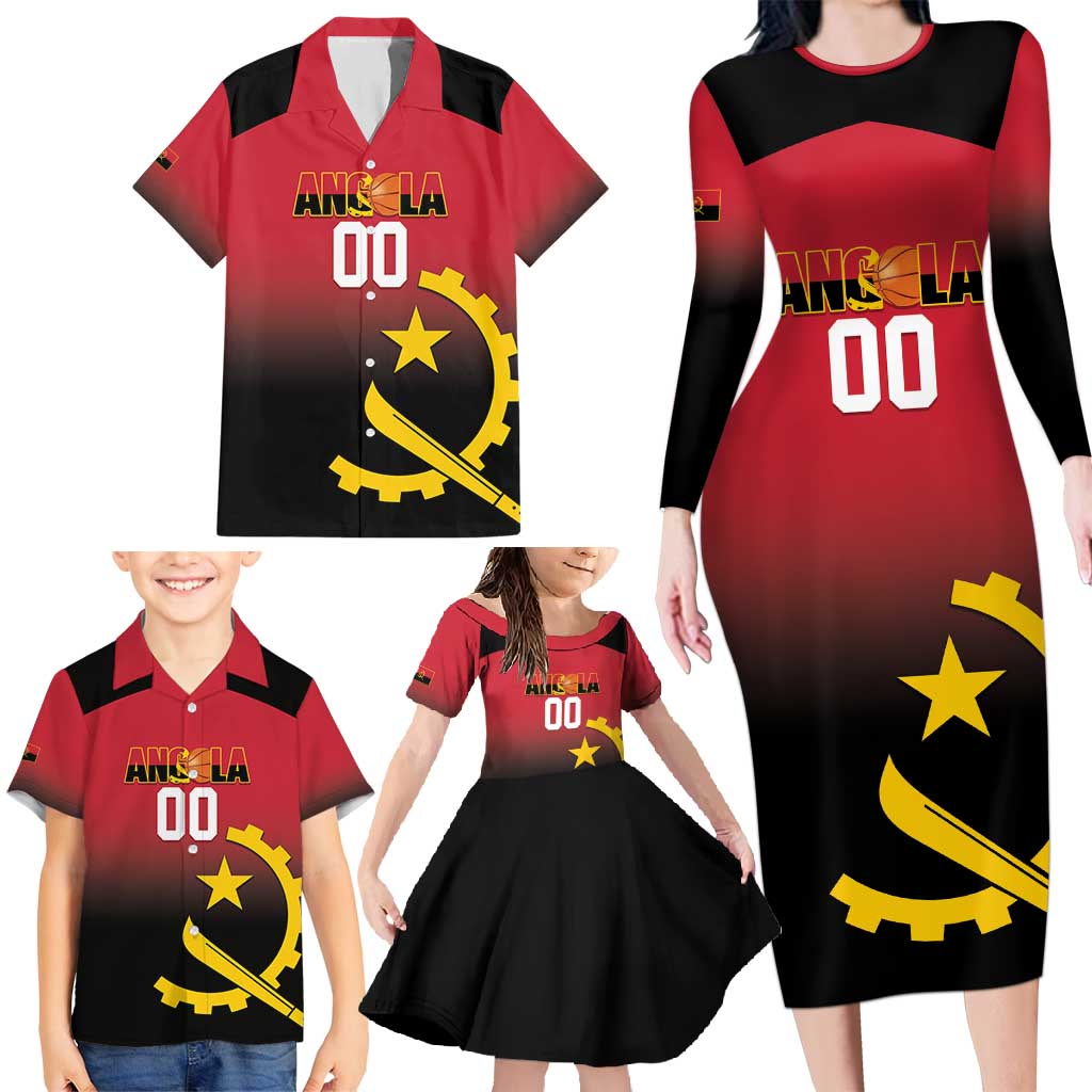 Angola Basketball Custom Family Matching Long Sleeve Bodycon Dress and Hawaiian Shirt Go Champions Angolan - Wonder Print Shop