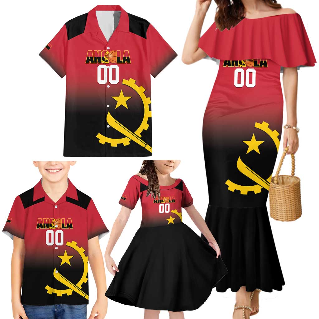 Angola Basketball Custom Family Matching Mermaid Dress and Hawaiian Shirt Go Champions Angolan - Wonder Print Shop