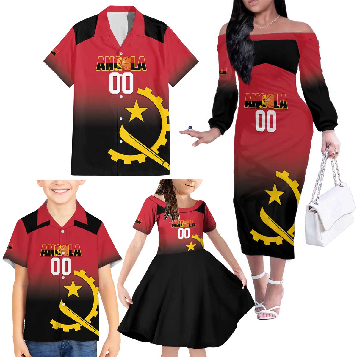Angola Basketball Custom Family Matching Off The Shoulder Long Sleeve Dress and Hawaiian Shirt Go Champions Angolan - Wonder Print Shop