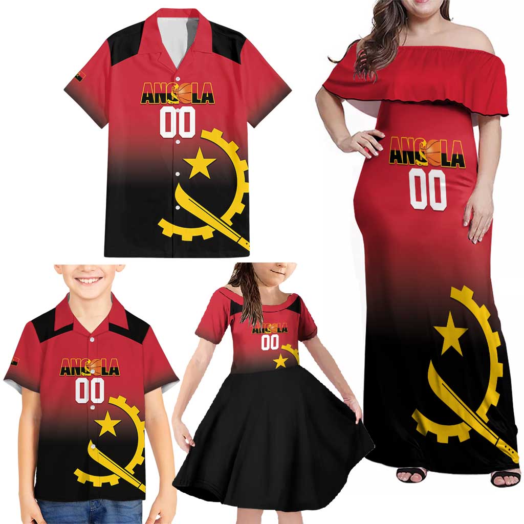 Angola Basketball Custom Family Matching Off Shoulder Maxi Dress and Hawaiian Shirt Go Champions Angolan - Wonder Print Shop