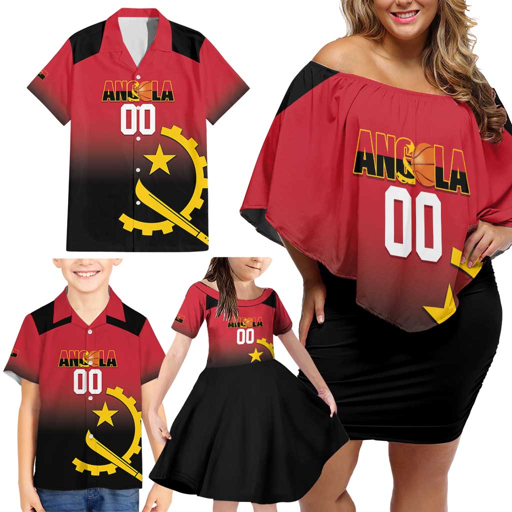 Angola Basketball Custom Family Matching Off Shoulder Short Dress and Hawaiian Shirt Go Champions Angolan - Wonder Print Shop