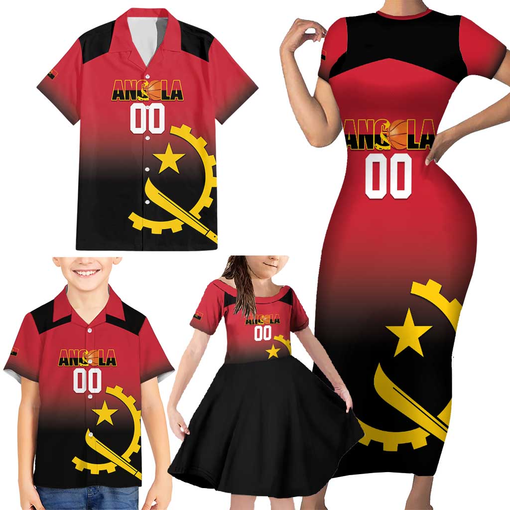 Angola Basketball Custom Family Matching Short Sleeve Bodycon Dress and Hawaiian Shirt Go Champions Angolan - Wonder Print Shop