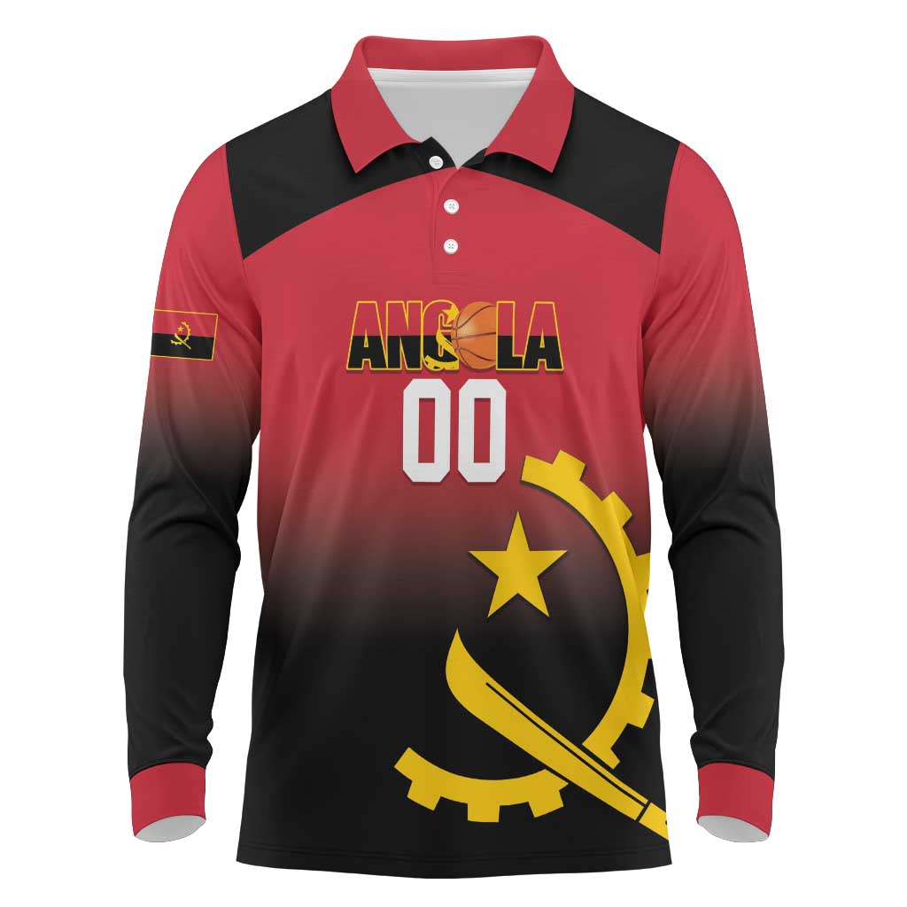 Angola Basketball Custom Long Sleeve Polo Shirt Go Champions Angolan - Wonder Print Shop