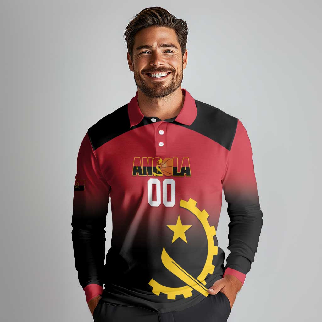 Angola Basketball Custom Long Sleeve Polo Shirt Go Champions Angolan - Wonder Print Shop