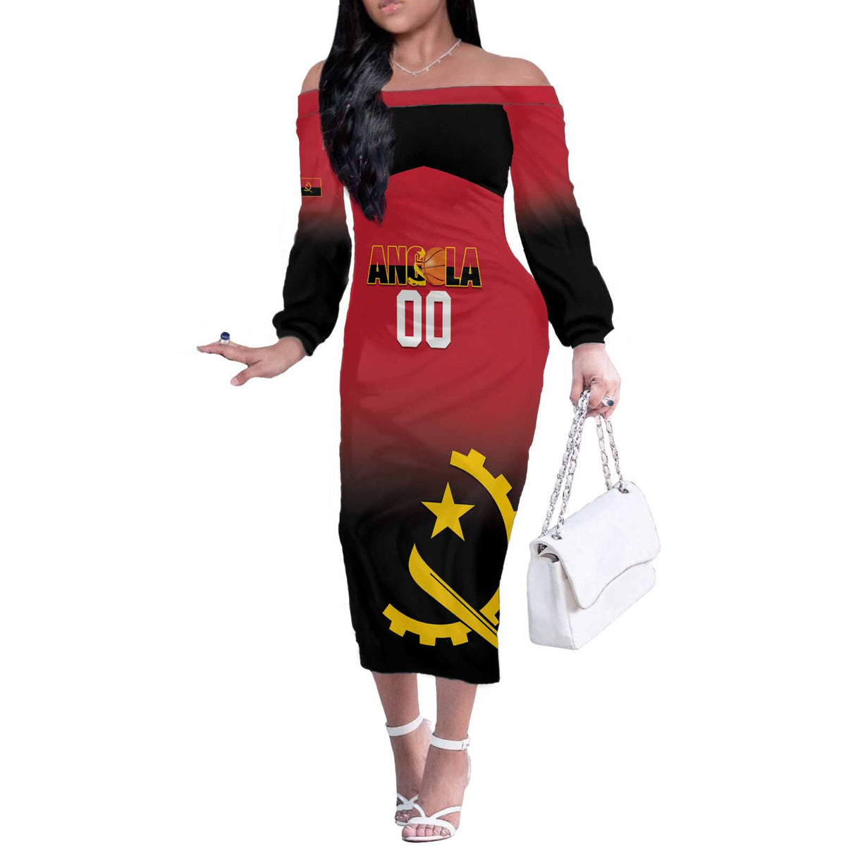 Angola Basketball Custom Off The Shoulder Long Sleeve Dress Go Champions Angolan - Wonder Print Shop