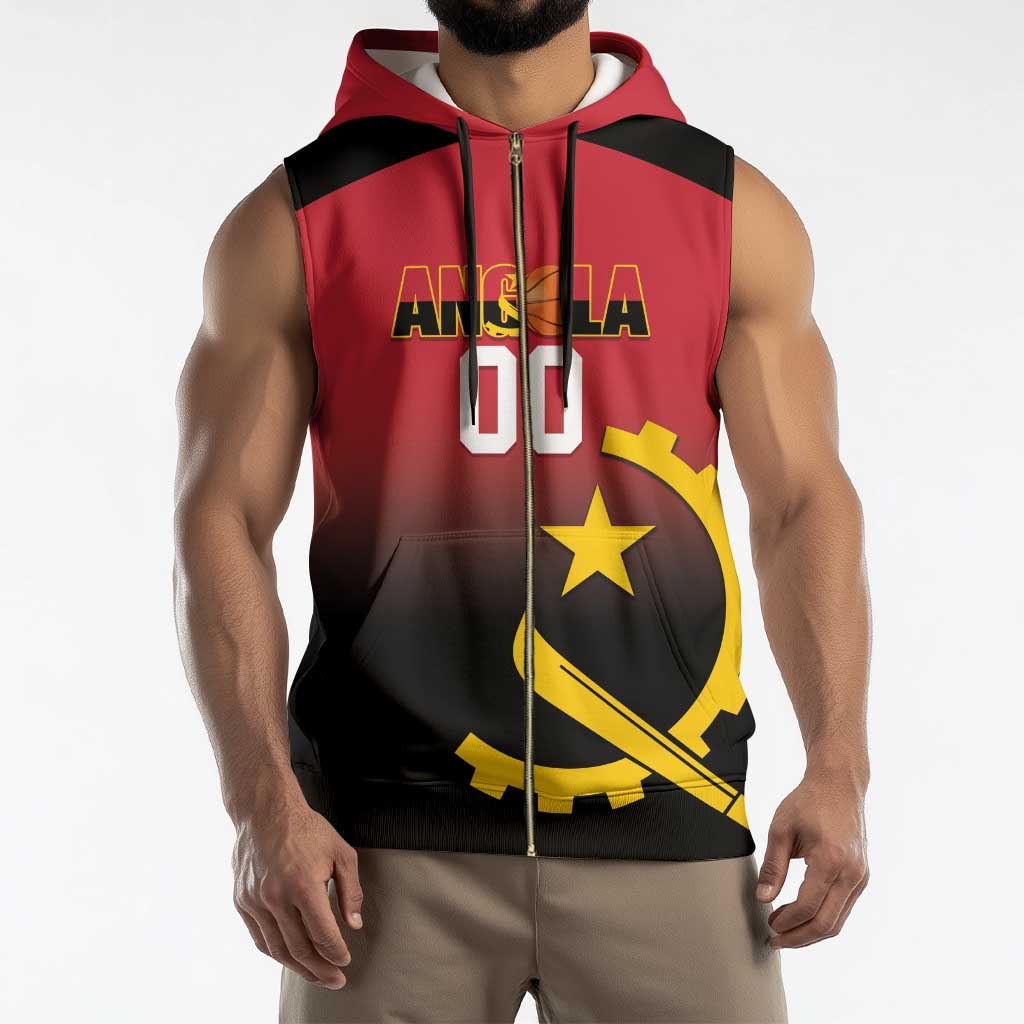 Angola Basketball Custom Sleeveless Zip Hoodie Go Champions Angolan - Wonder Print Shop