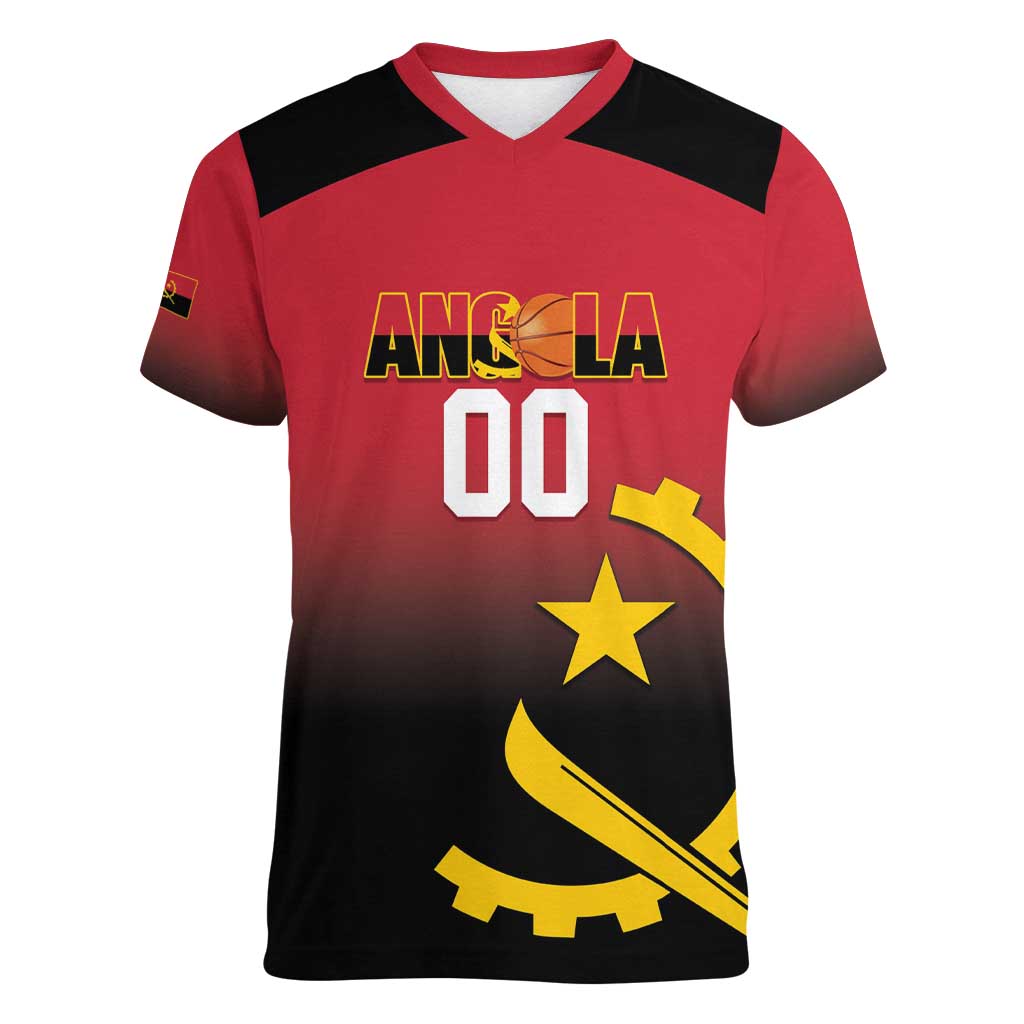 Angola Basketball Custom Women V-Neck T-Shirt Go Champions Angolan - Wonder Print Shop
