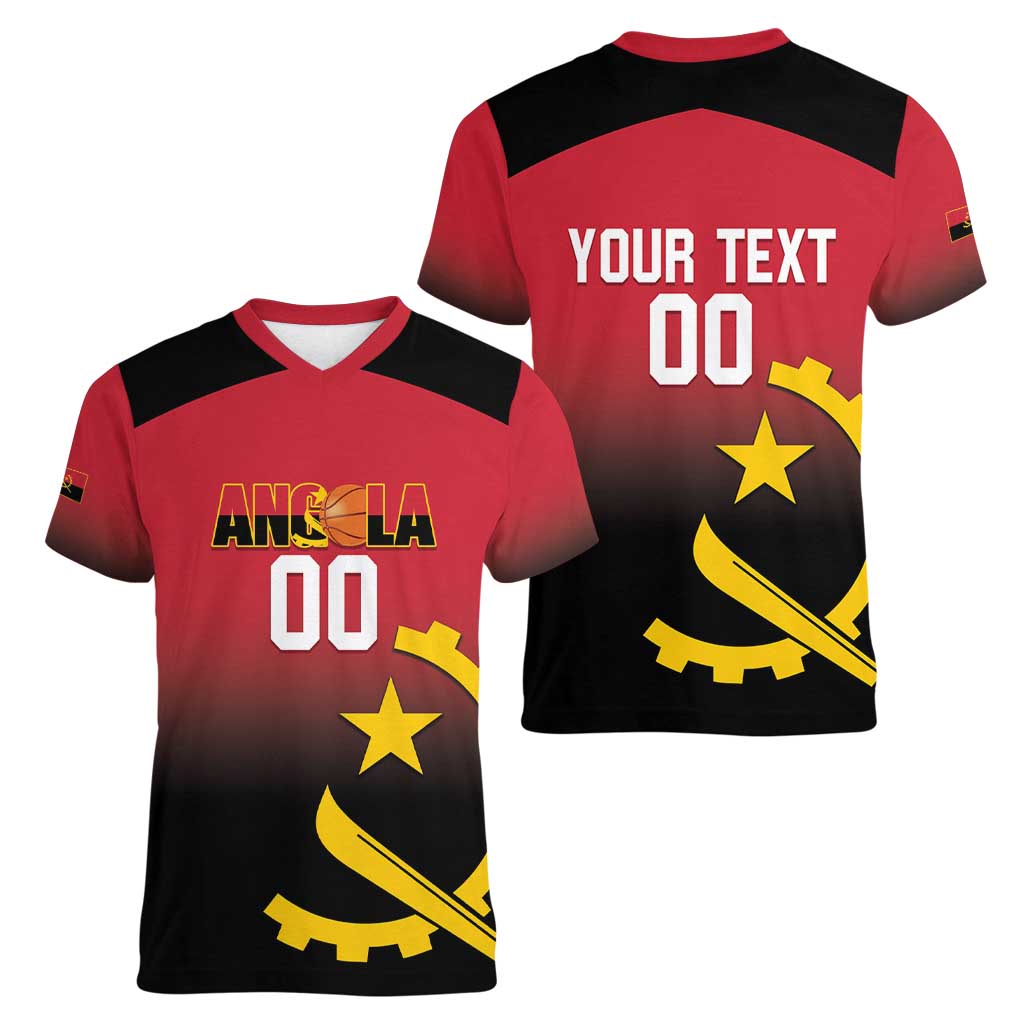 Angola Basketball Custom Women V-Neck T-Shirt Go Champions Angolan - Wonder Print Shop