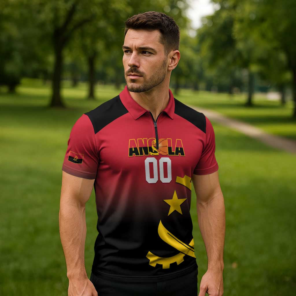 Angola Basketball Custom Zipper Polo Shirt Go Champions Angolan - Wonder Print Shop