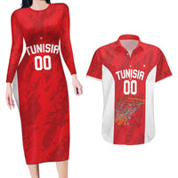 Tunisia Basketball Custom Couples Matching Long Sleeve Bodycon Dress and Hawaiian Shirt Go Champions Eagles of Carthage - Wonder Print Shop