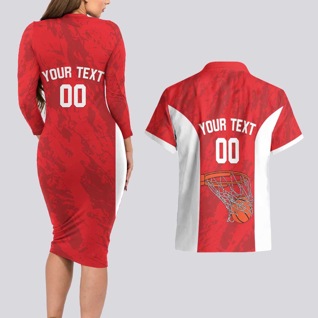 Tunisia Basketball Custom Couples Matching Long Sleeve Bodycon Dress and Hawaiian Shirt Go Champions Eagles of Carthage - Wonder Print Shop