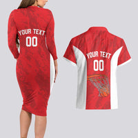 Tunisia Basketball Custom Couples Matching Long Sleeve Bodycon Dress and Hawaiian Shirt Go Champions Eagles of Carthage - Wonder Print Shop