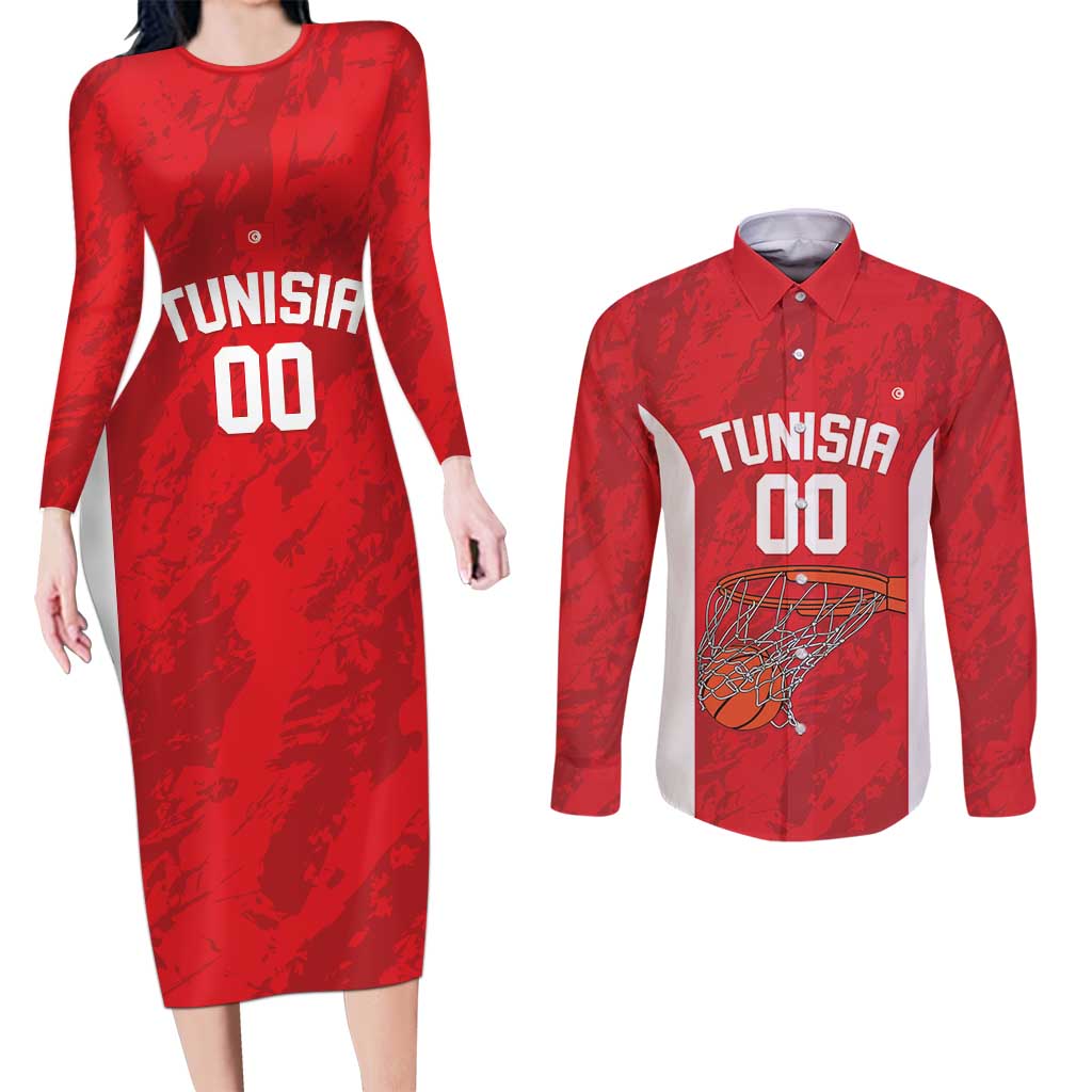 Tunisia Basketball Custom Couples Matching Long Sleeve Bodycon Dress and Long Sleeve Button Shirt Go Champions Eagles of Carthage - Wonder Print Shop