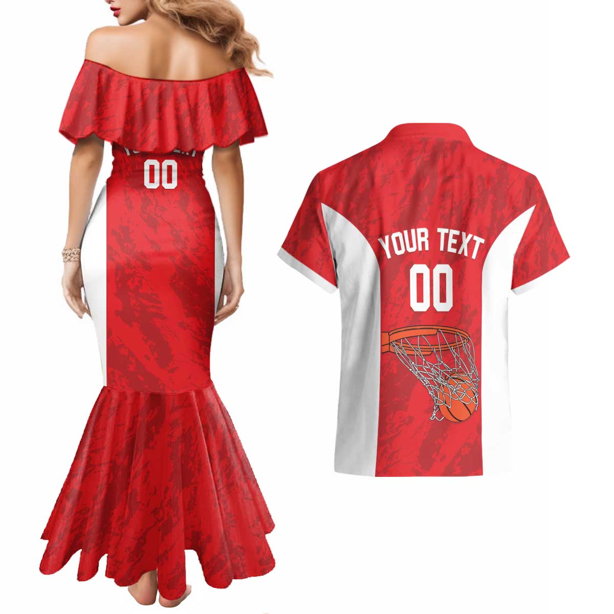 Tunisia Basketball Custom Couples Matching Mermaid Dress and Hawaiian Shirt Go Champions Eagles of Carthage - Wonder Print Shop