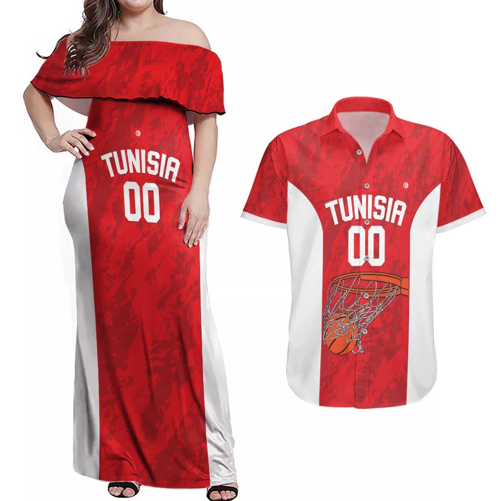 Tunisia Basketball Custom Couples Matching Off Shoulder Maxi Dress and Hawaiian Shirt Go Champions Eagles of Carthage - Wonder Print Shop