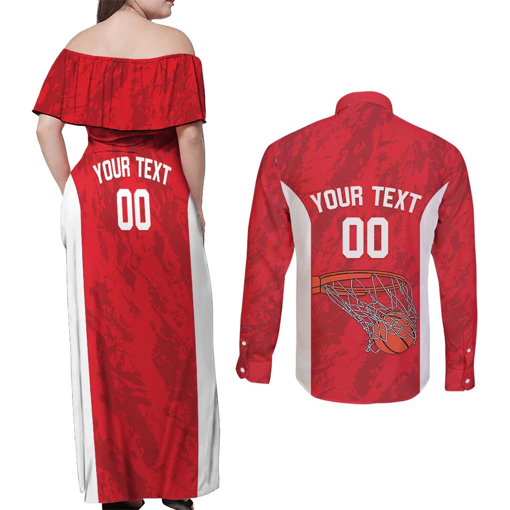Tunisia Basketball Custom Couples Matching Off Shoulder Maxi Dress and Long Sleeve Button Shirt Go Champions Eagles of Carthage - Wonder Print Shop