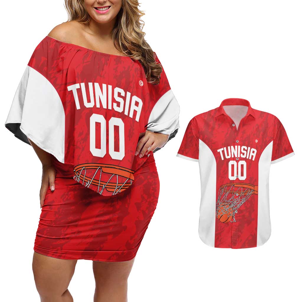 Tunisia Basketball Custom Couples Matching Off Shoulder Short Dress and Hawaiian Shirt Go Champions Eagles of Carthage - Wonder Print Shop